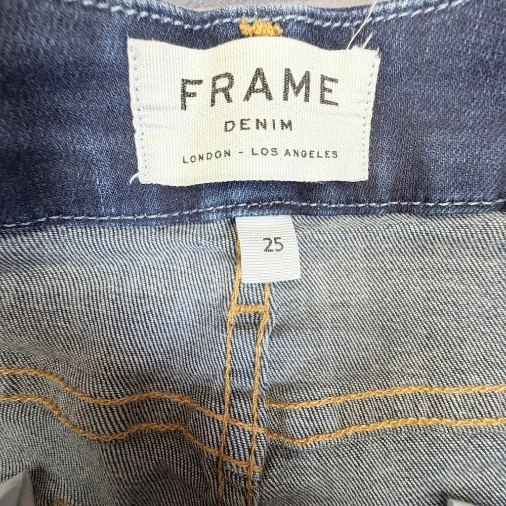 FRAME Jeans Womens 25 Le Crop Mini Boot Blue Fringe Hem Dark Wash Denim - Picture 4 of 10
